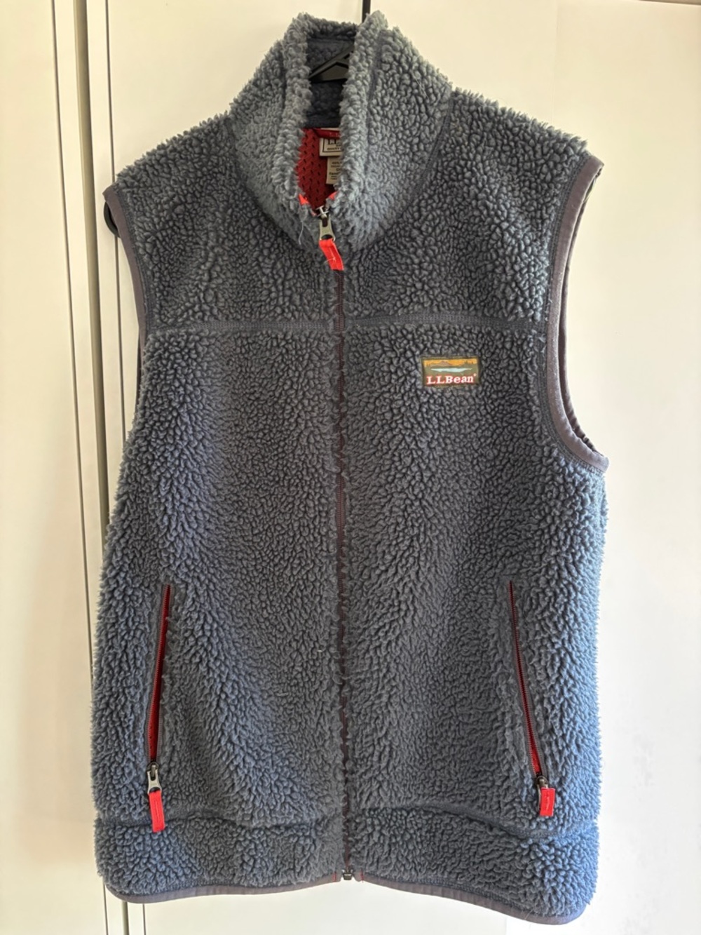 L.L.Bean Navy Sherpa Fleece Vest with Logo Patch